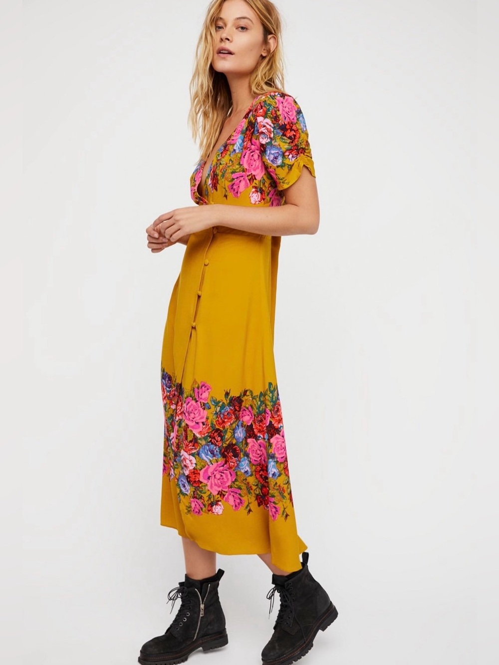 Free People Yellow Jaime Midi Dress